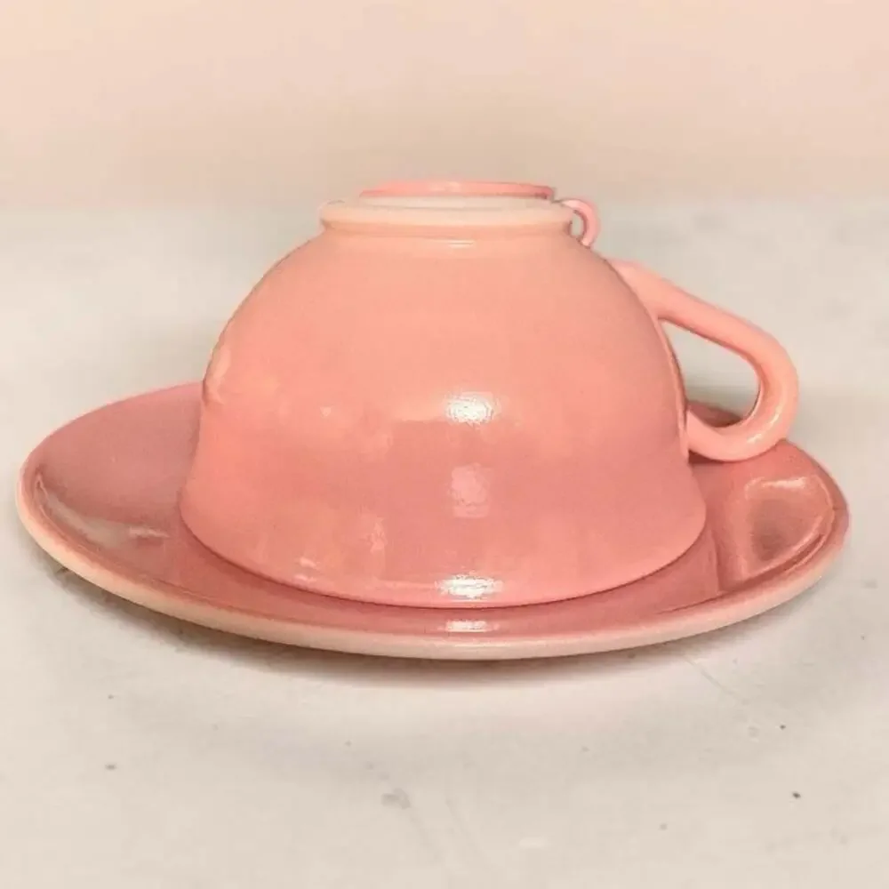 Hazel Atlas Pink Teacup And Saucer Set